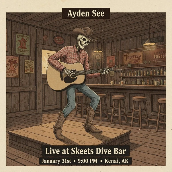 Graphic for Ayden See live at Skeets Dive Bar in Kenai, Alaska on January 31, 2026.