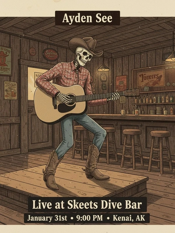 Graphic for Ayden See live at Skeets Dive Bar in Kenai, Alaska on January 31, 2026.